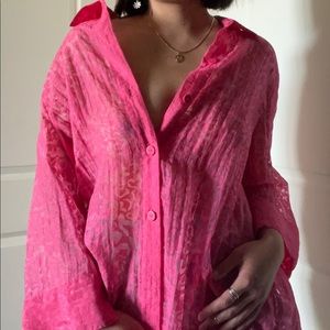 Pink sheer button down top